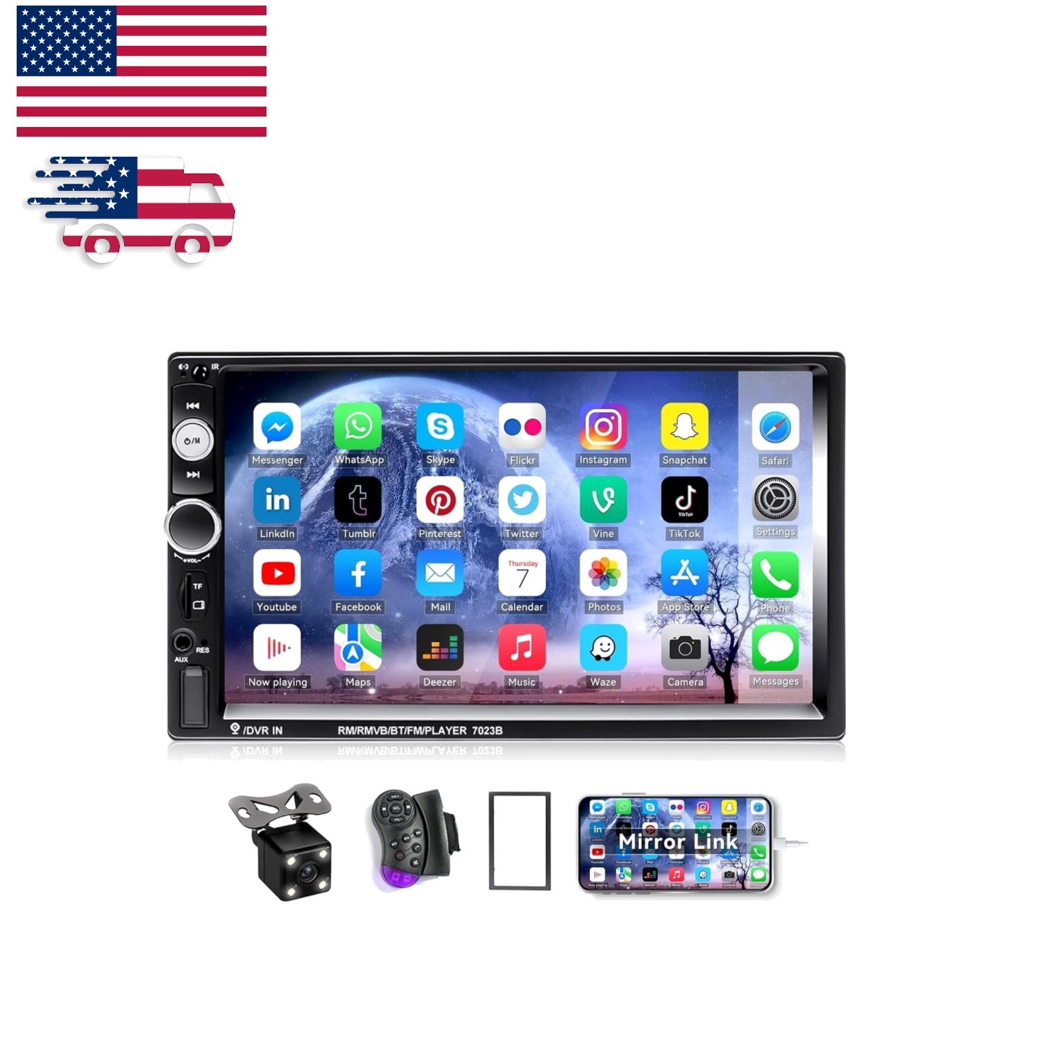 Multifunctional 7" Double Din MP5 Player with HD Touchscreen & Camera Accessory