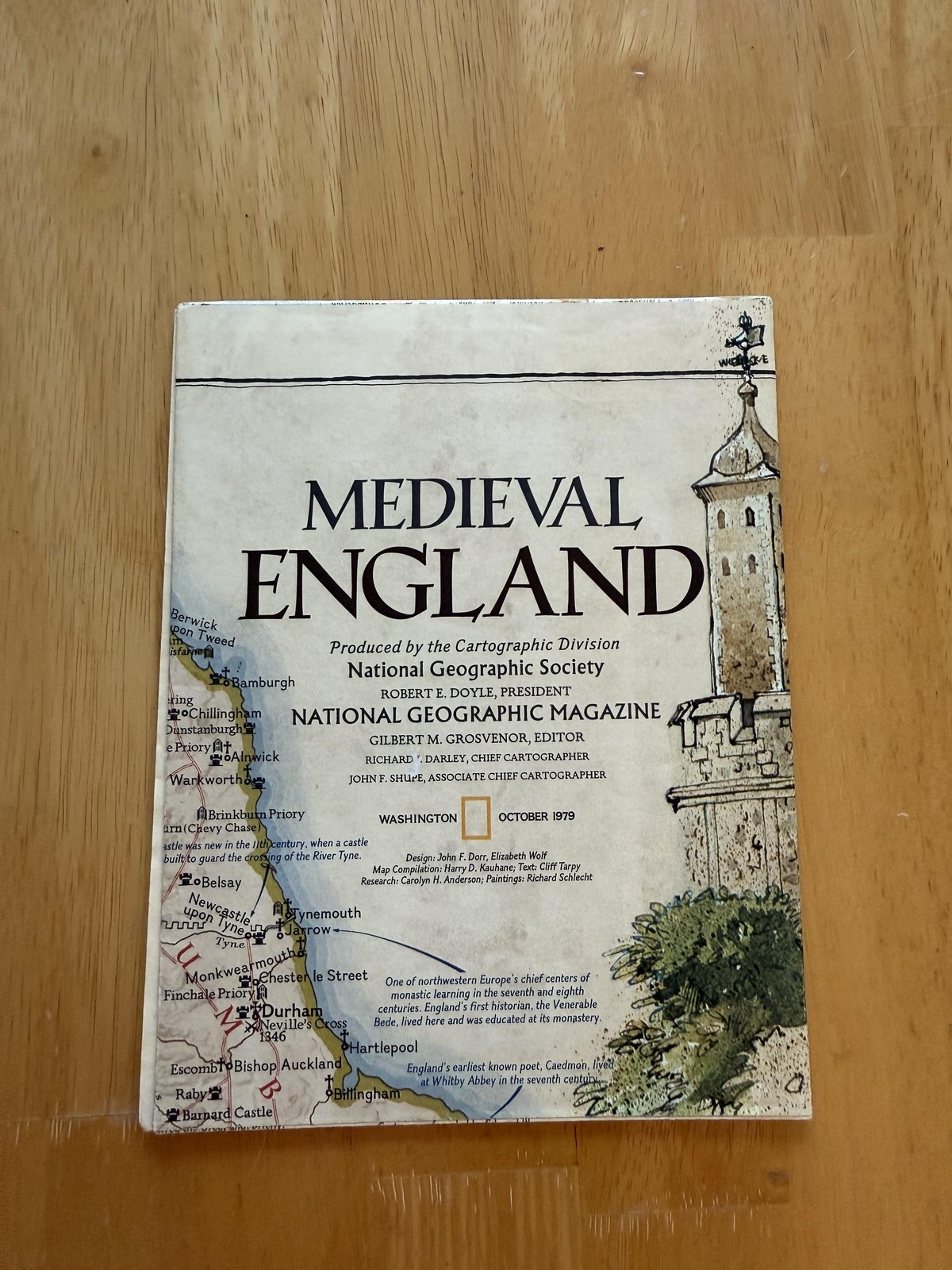 Vintage 1979 National Geographic Medieval England British Isles Fold Map Poster