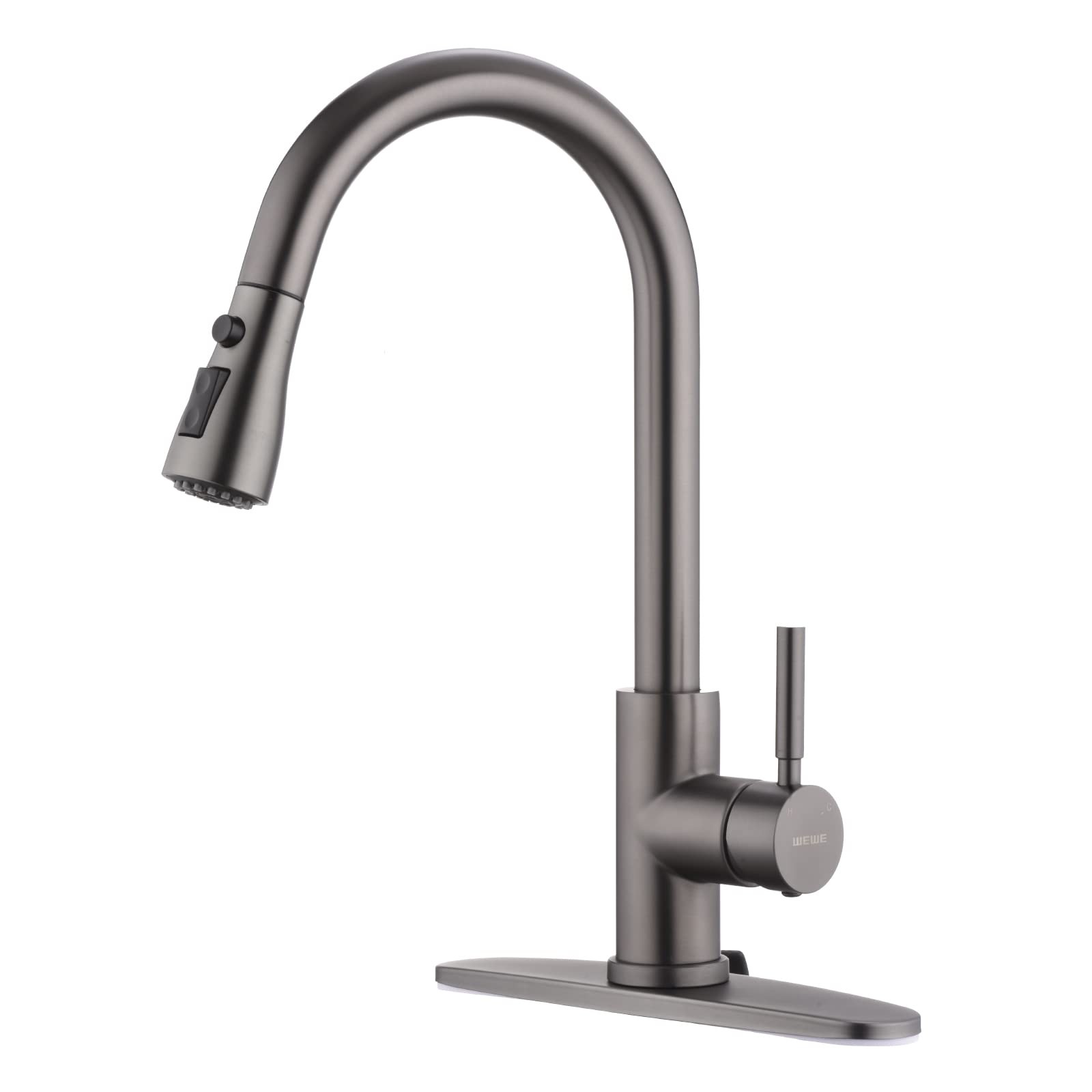 Black Stainless Kitchen Faucet with Pull Down Sprayer, Single Handle Commerci...