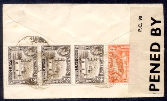 ADEN 1944 KGVI COMBO CENSORED TO INDIA