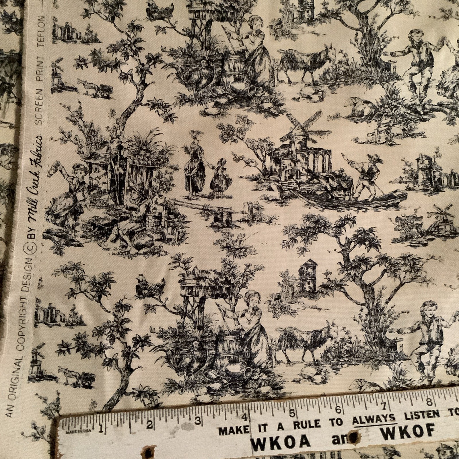 Mill Creek Fabrics Black ~ White Toile French Country Scenes 55” X 80”