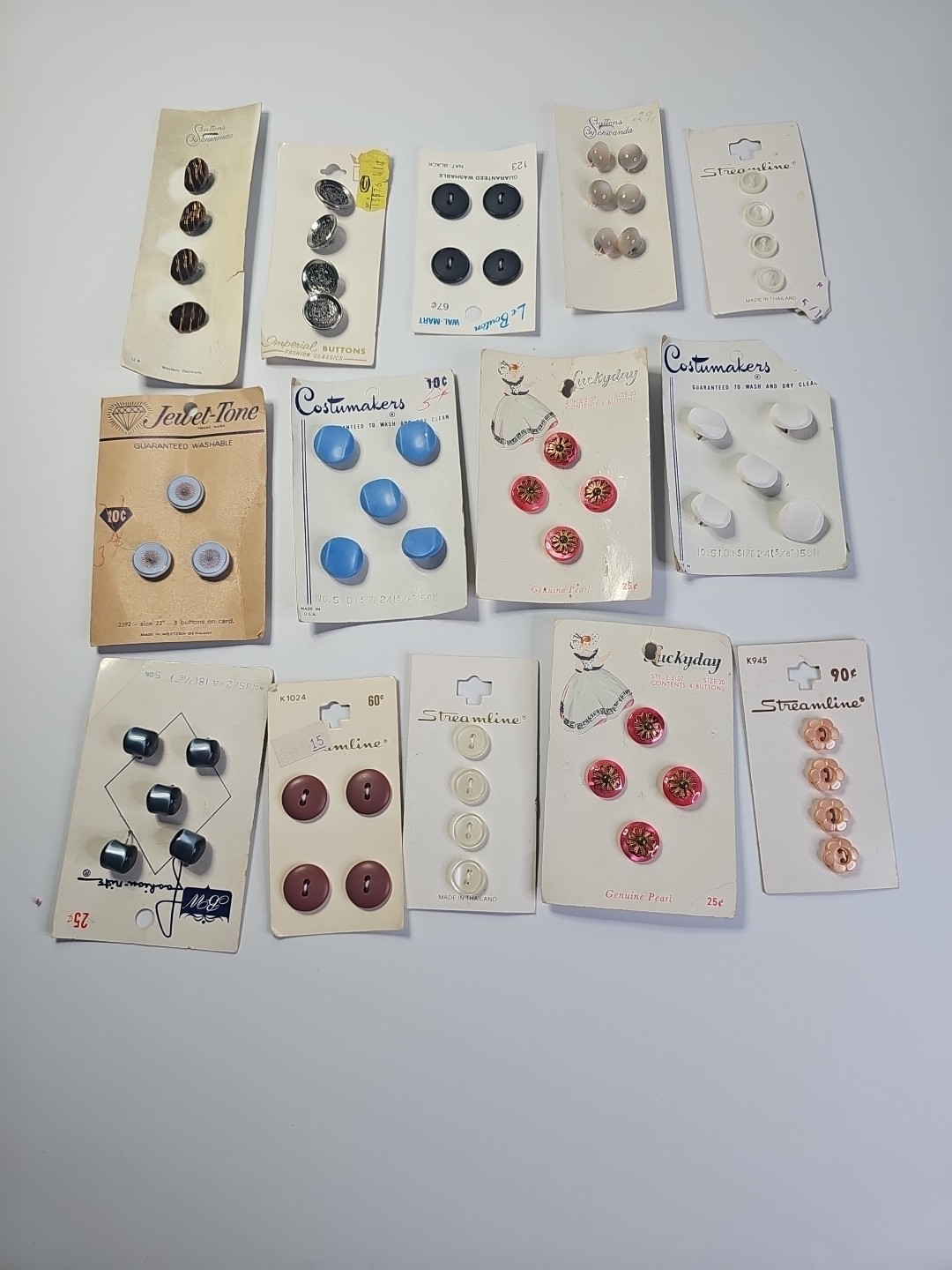 Lot Of 14 Vtg Assorted Sewing Buttons Lot on Cards Snaps Hooks