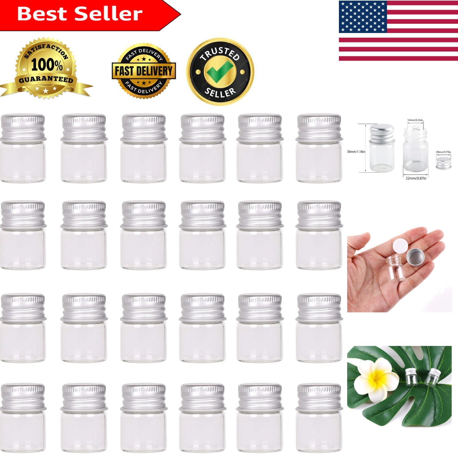 24 Pack Mini Glass Jars 5ml with Tight Screw Caps – Perfect for Storage & Crafts
