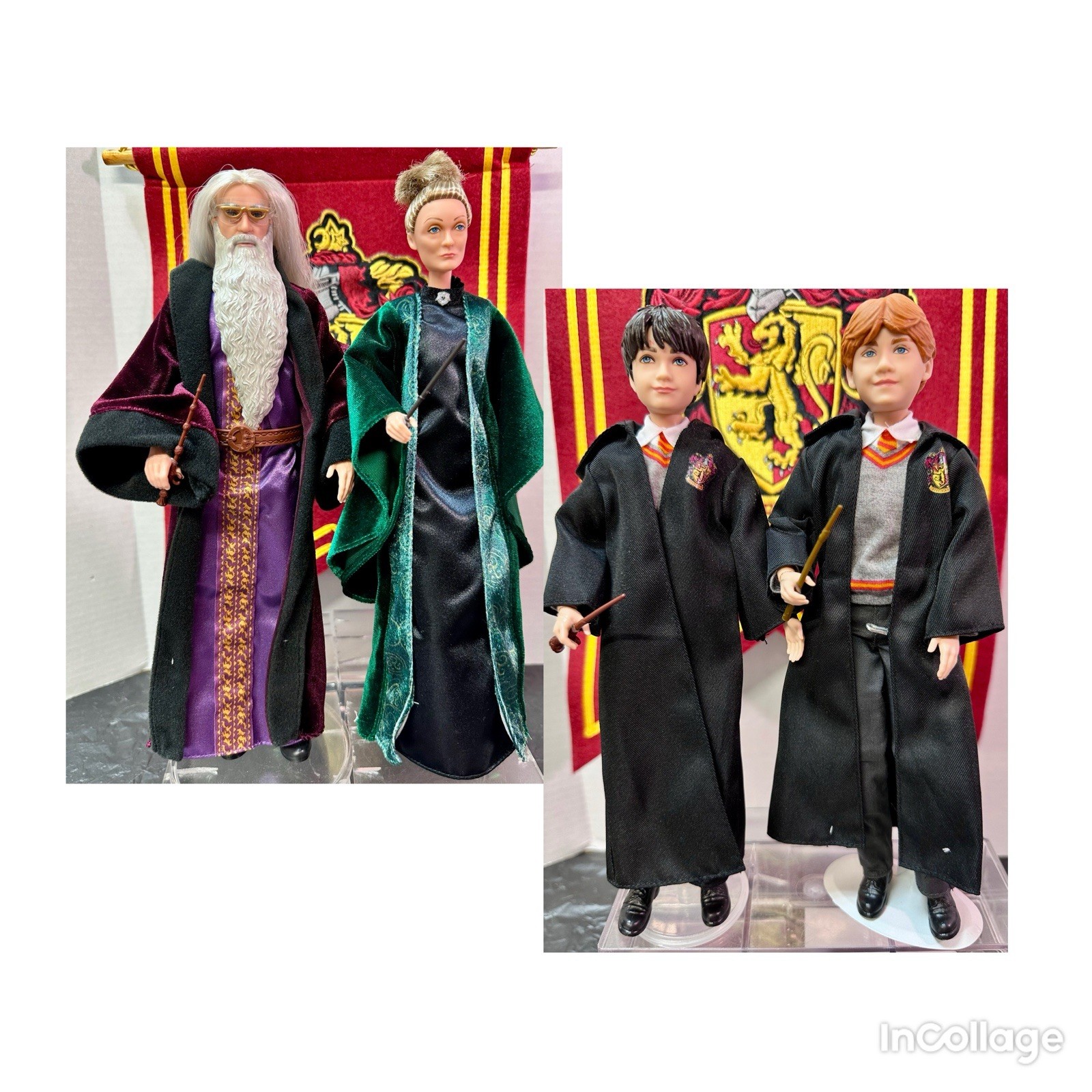 Wizarding World Of Harry Potter Lot Of 4 Dolls w/Gryffindor Crest Banner 2018