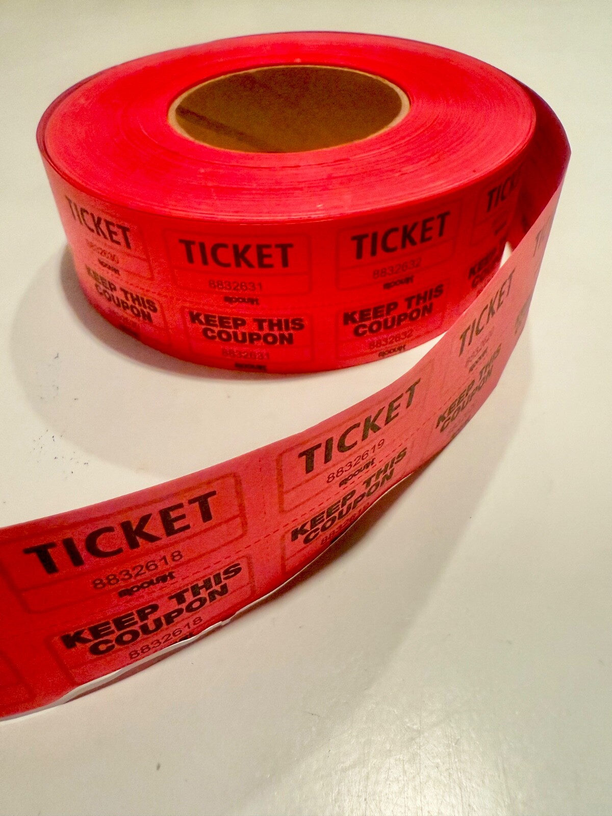 Raffle Tickets Double Stub Roll Split Tickets 50/50 Red Color
