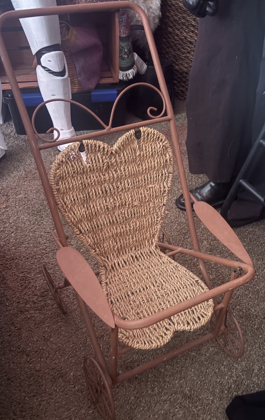 Rare Unique Vintage Metal And Wicker Decorative Or Baby Doll Buggy