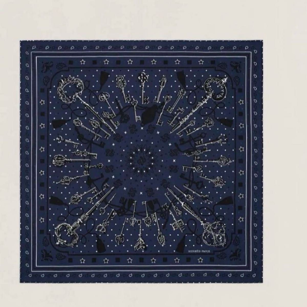 HERMES Scarf Silk Carré 55cm Square Bandana Navy Women's