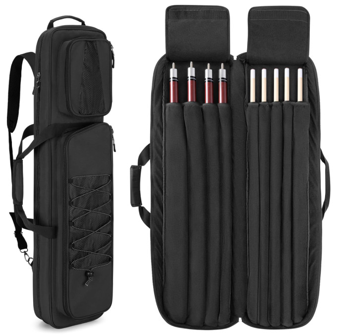 4x5 Pool Cue Case, Holds 4 Butts & 5 Shafts, Soft Bag w/ Strap & Pocket