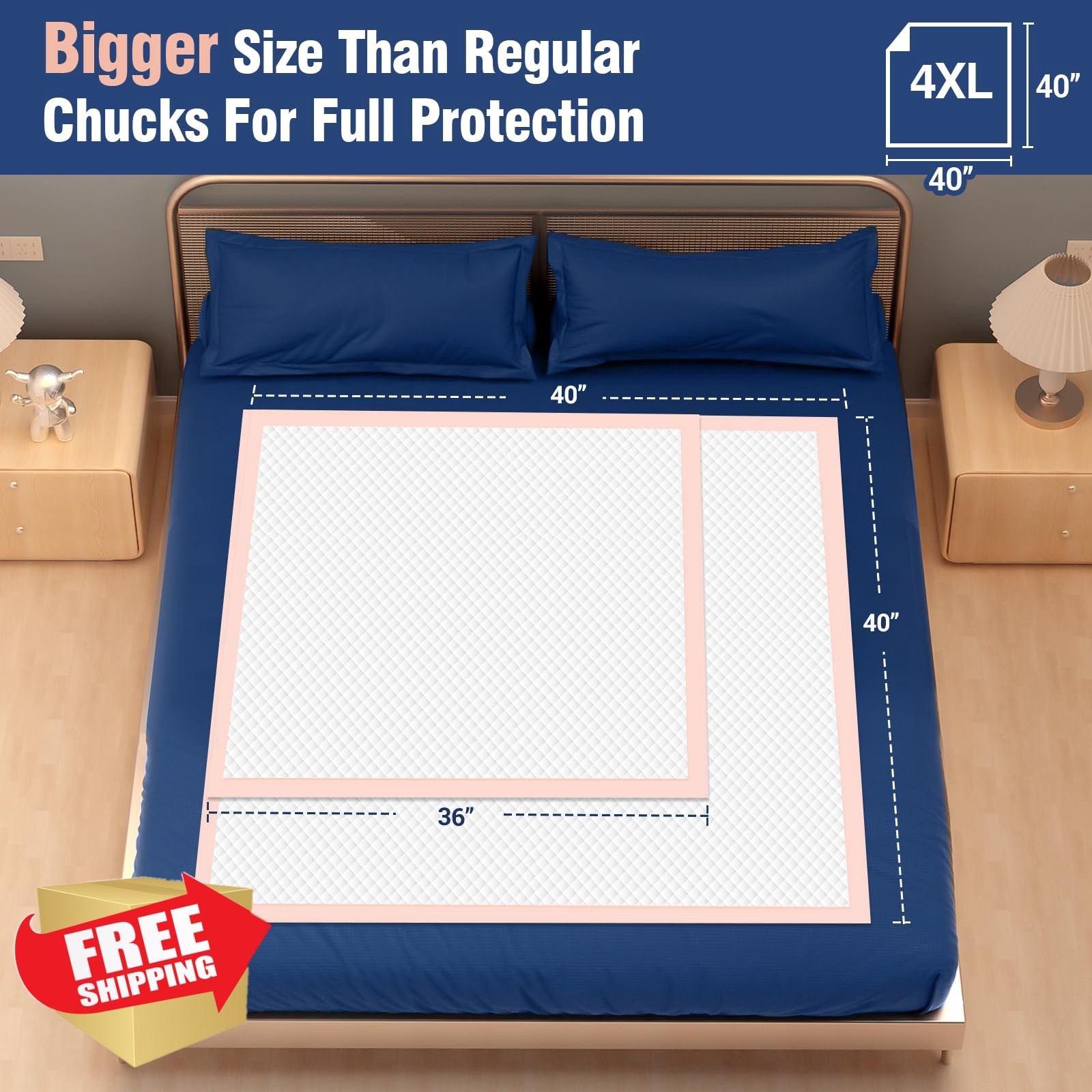 MKISS Bed Pads 40x40 40 Count Tear-Resistant Incontinence Underpads Extra Large