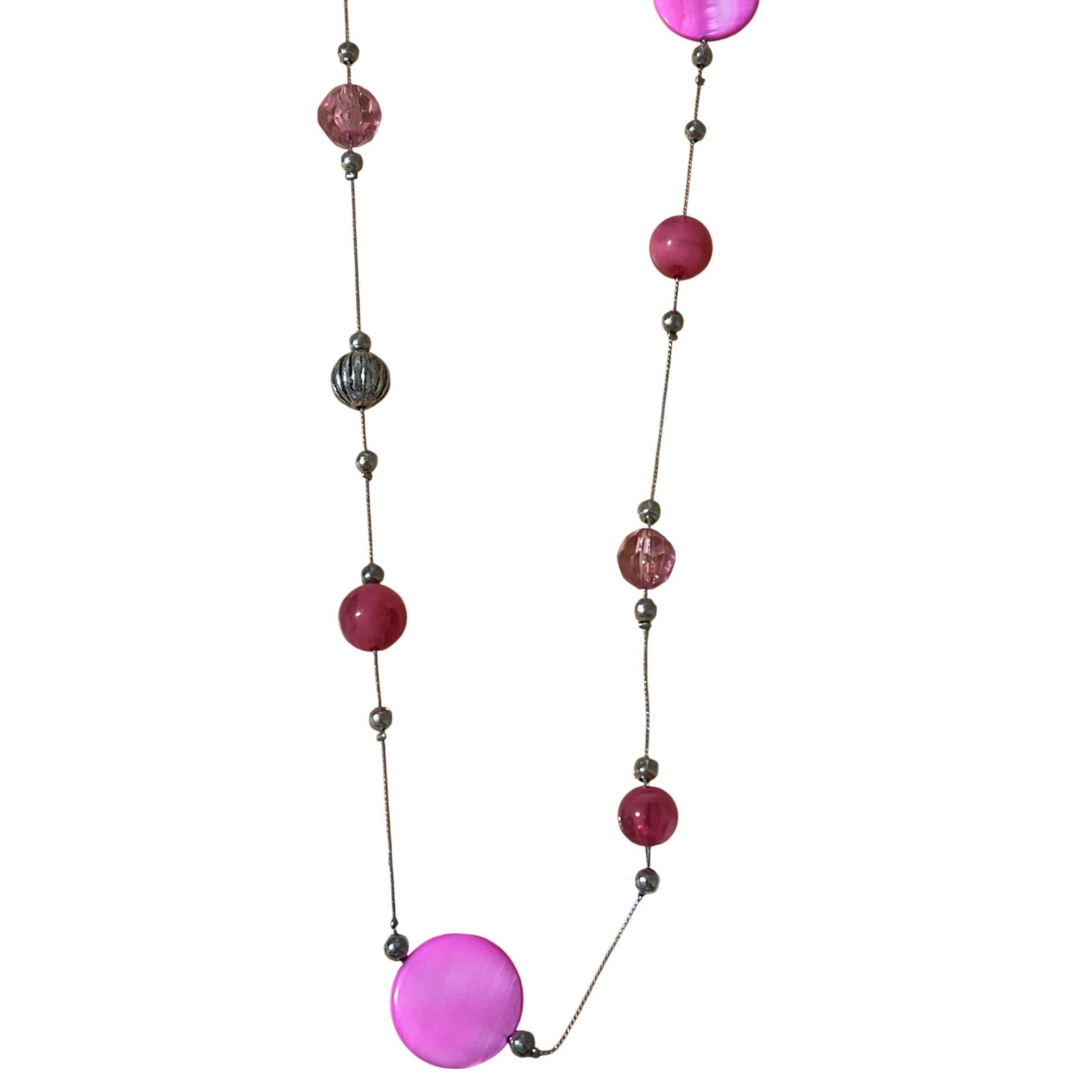 Chic Pink Beaded Necklace Silver Tone Accent Beads Unique Gift