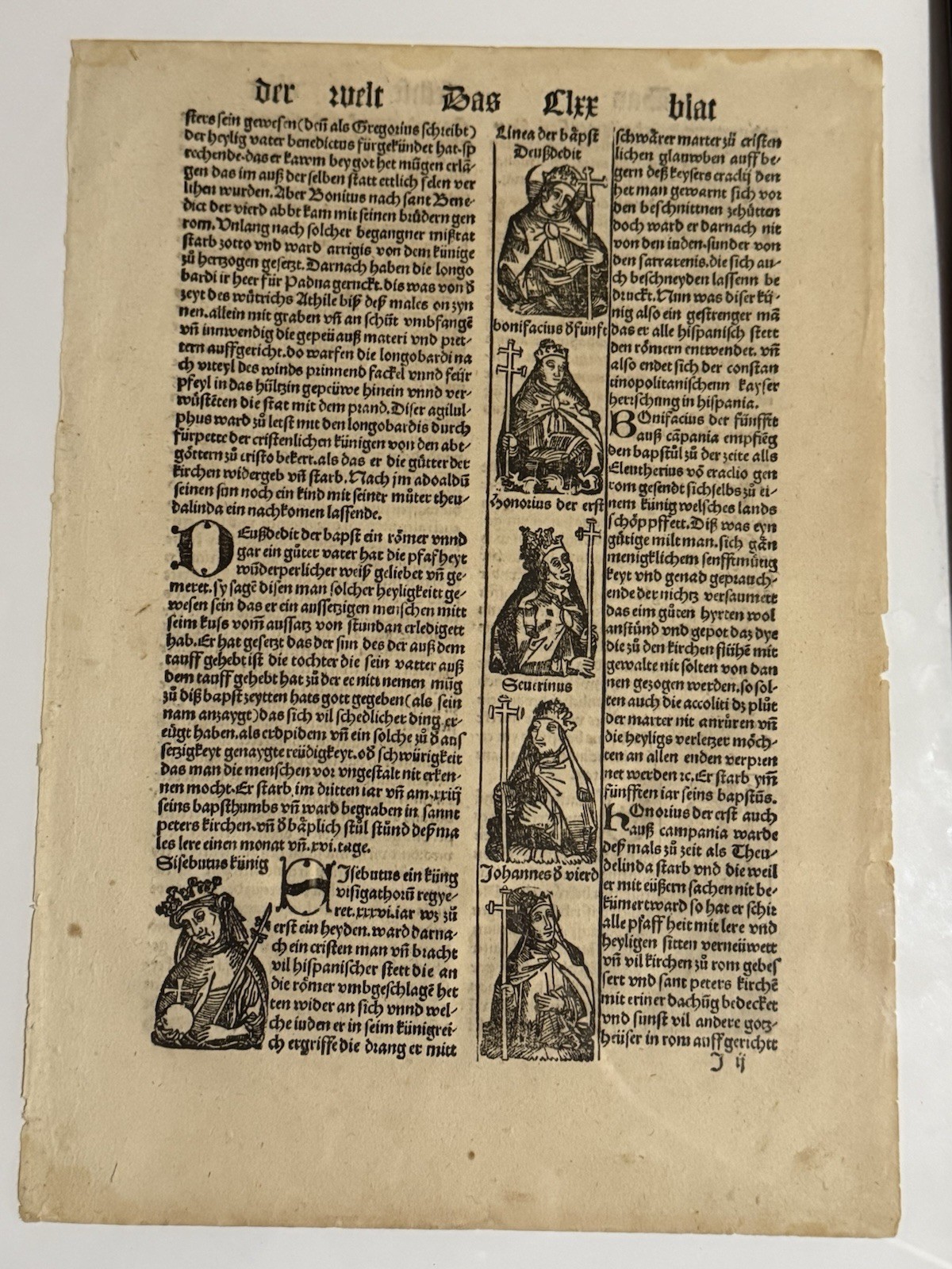 15th Century “Nuremberg Chronicle” Original Religious Leaf Woodcut Gothic Script