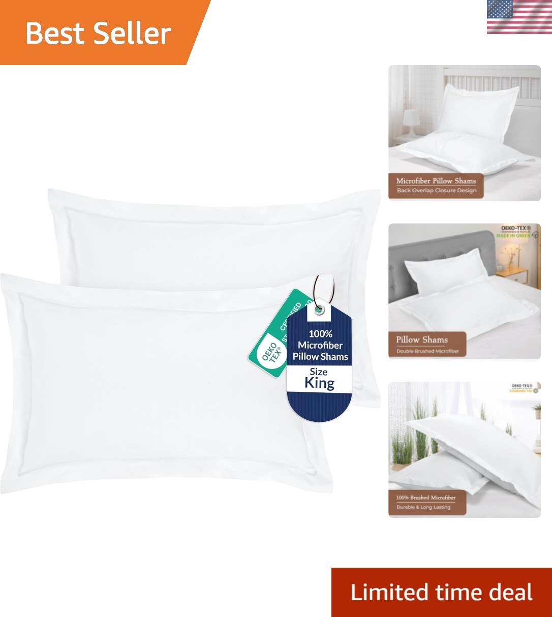 Pillow Shams 2 Pack King Size 20x36 Inch - Brushed 1800 Microfiber - Bed Pill...