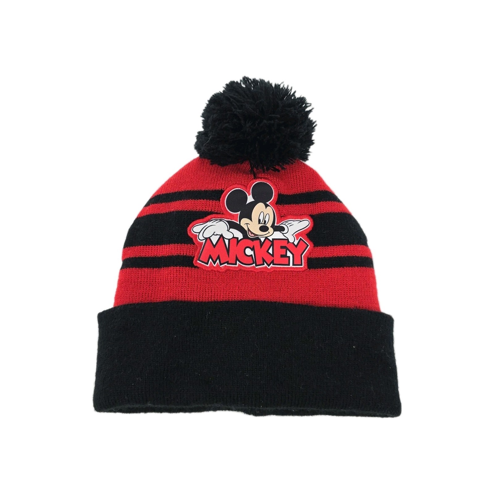 Disney Junior Mickey Mouse One Size Fit Alls Winter Hat Beanie Pom Black Red