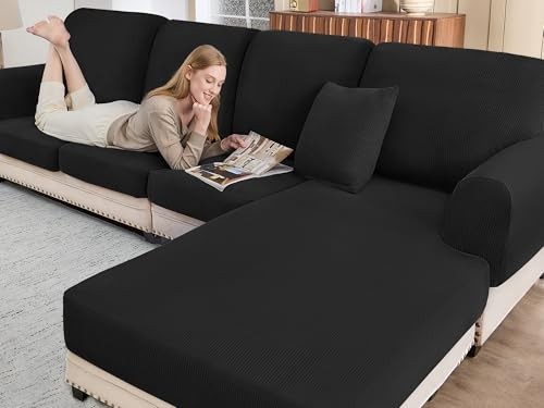 Sectional Couch Covers for Sofa Cushion L Shaped 2 Seat Covers + 1 Chaise Black