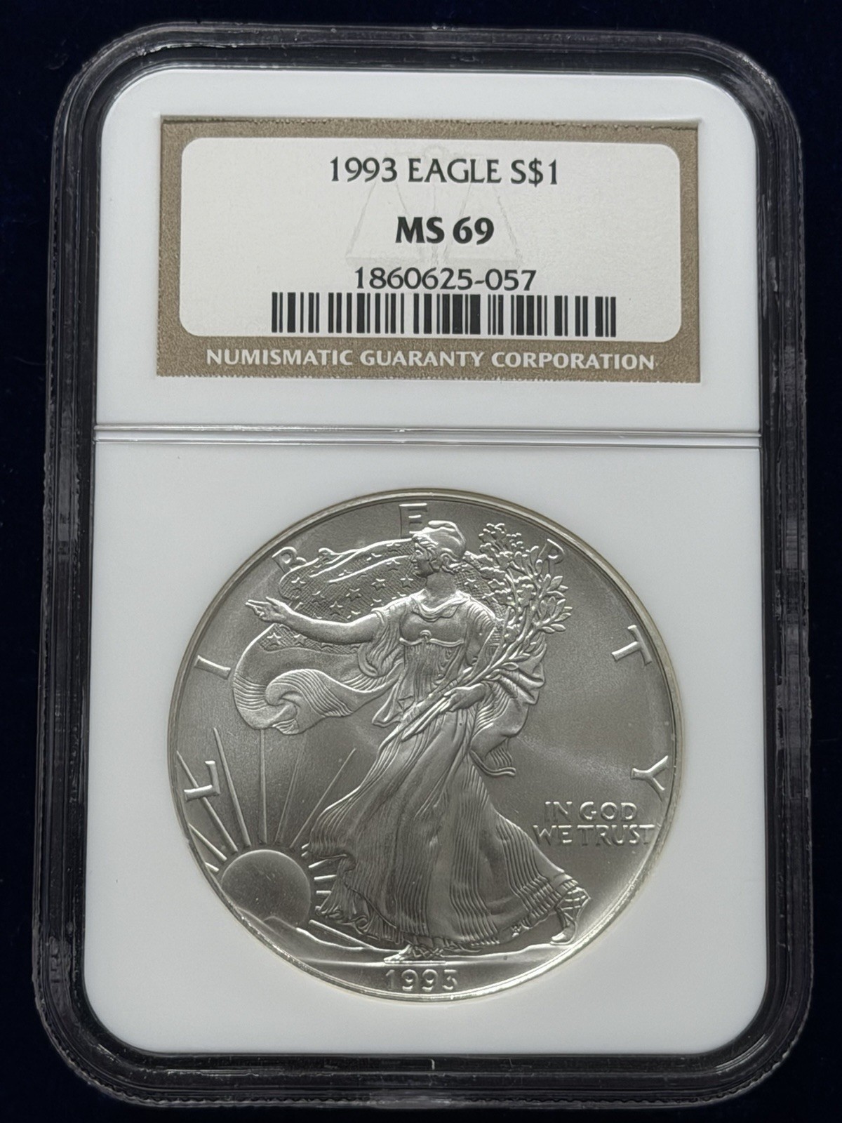 1993 MS69 NGC American Silver Eagle-Old Brown Label