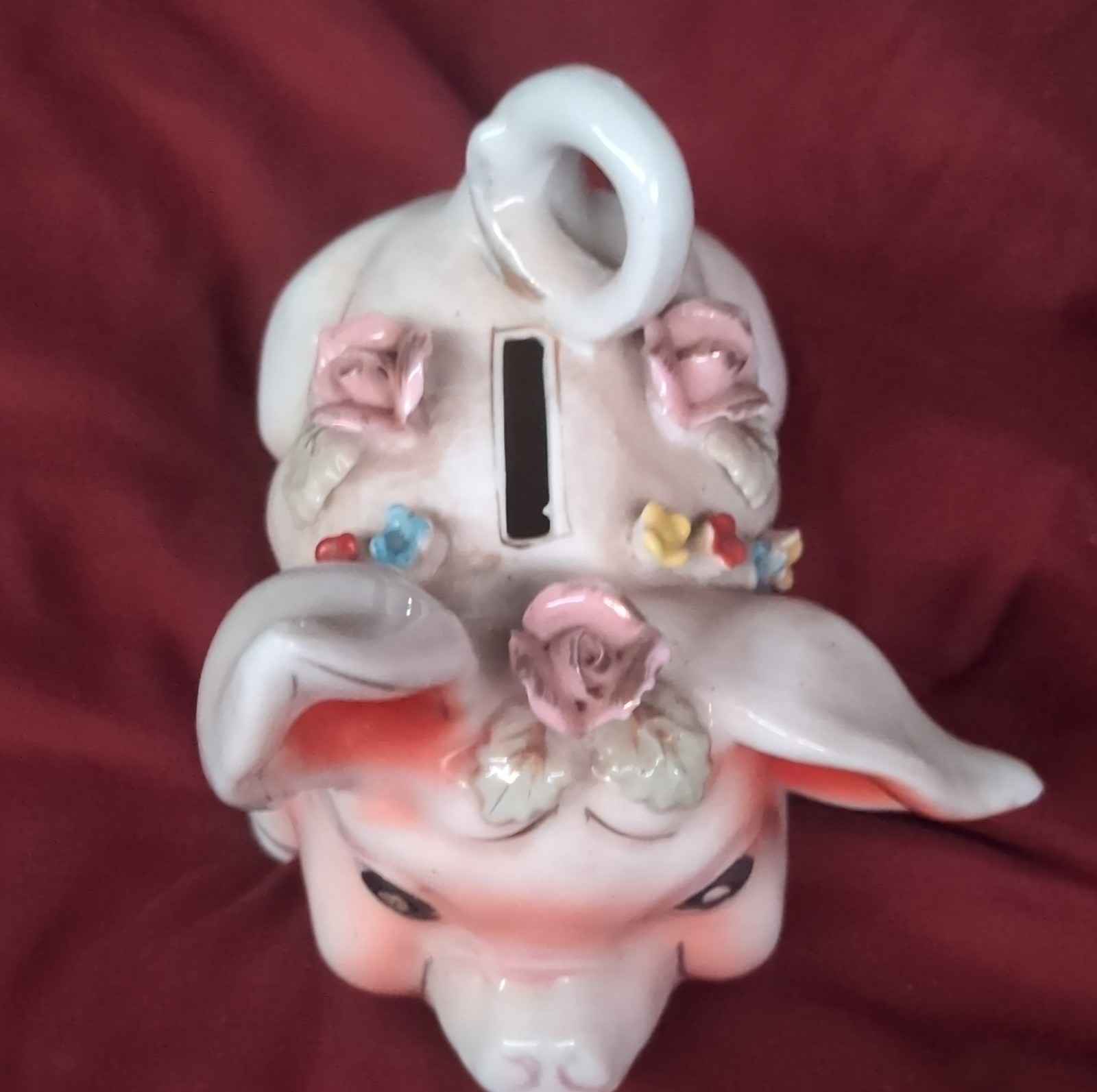 Ceramic Pig Piggy Bank with Floral Decorations Vintage 1973 Animals Theme