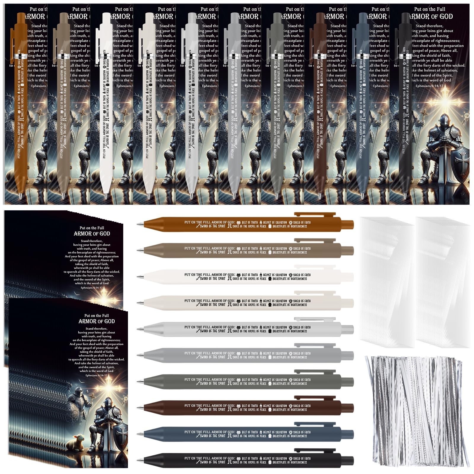 50 Sets Christian Church Gfits Bulk Full Armor of God Ballpoint Pens and Book...