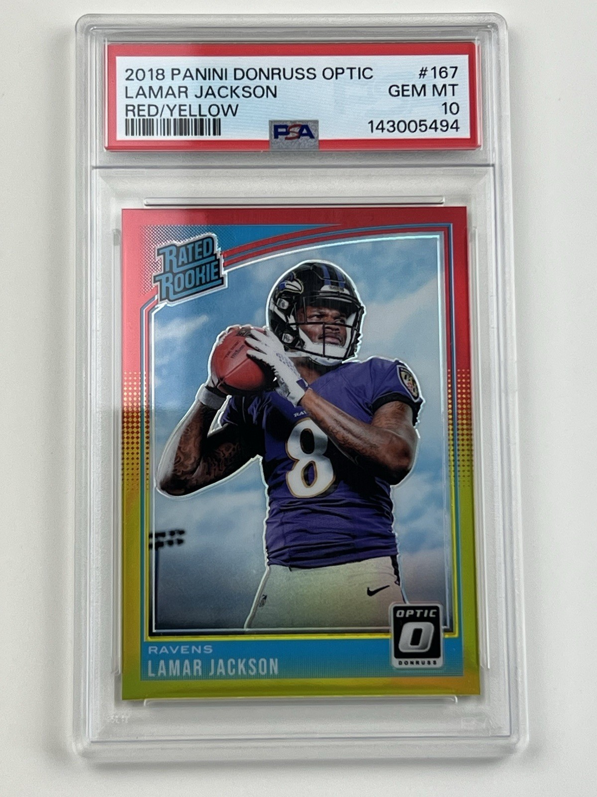 2018 Donruss Optic Lamar Jackson Red/Yellow PSA 10 Rookie RC RAVENS #167