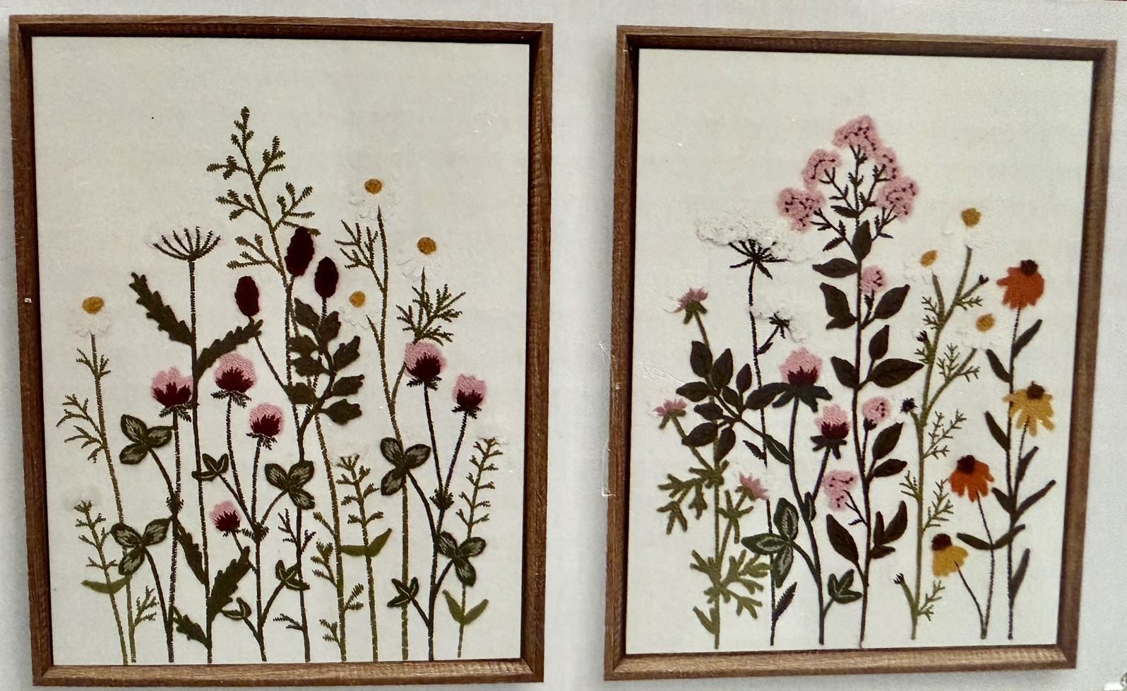 BP Home Embroidery Woven Wall Art 2 Piece Set Botanical Floral 11”x14” New Rare
