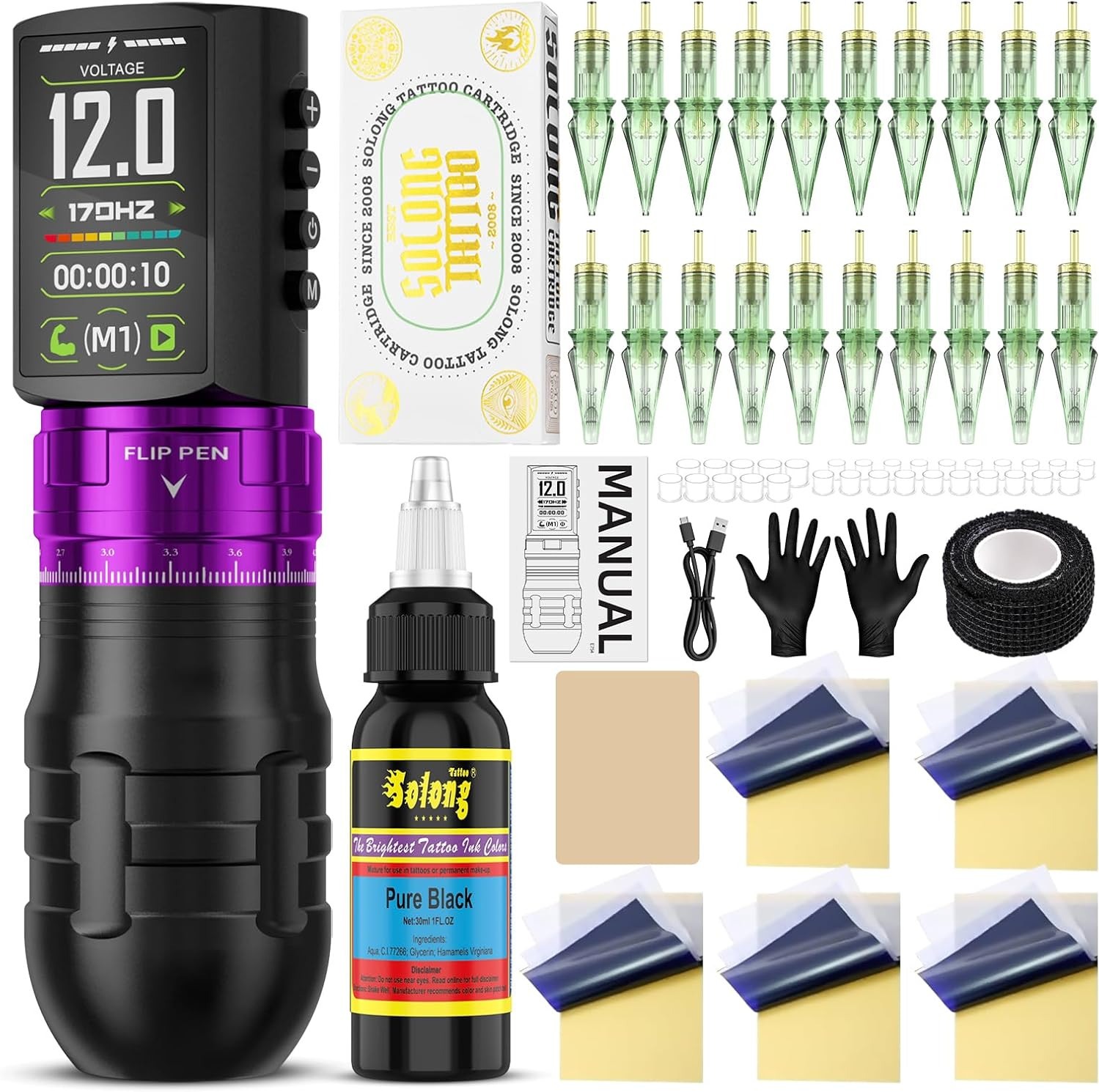 Tattoo Pen Kit, 2300mAh Wireless Tattoo Machine with 7 Adjustable Voltage