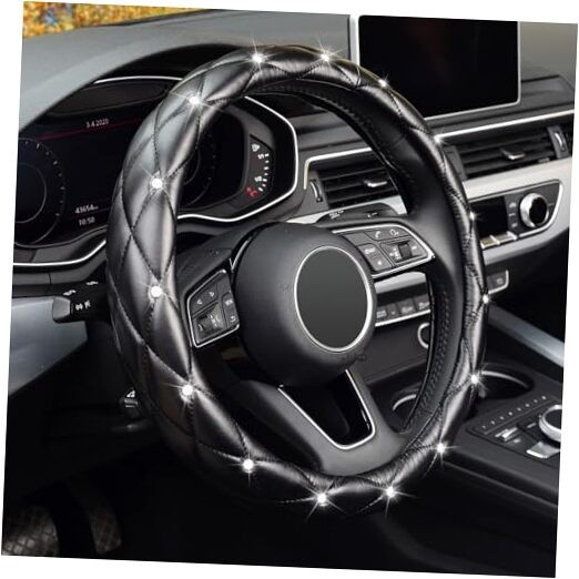  Diamond Soft Leather Steering Wheel Medium(Standard) Size[14.5"-15"] Black