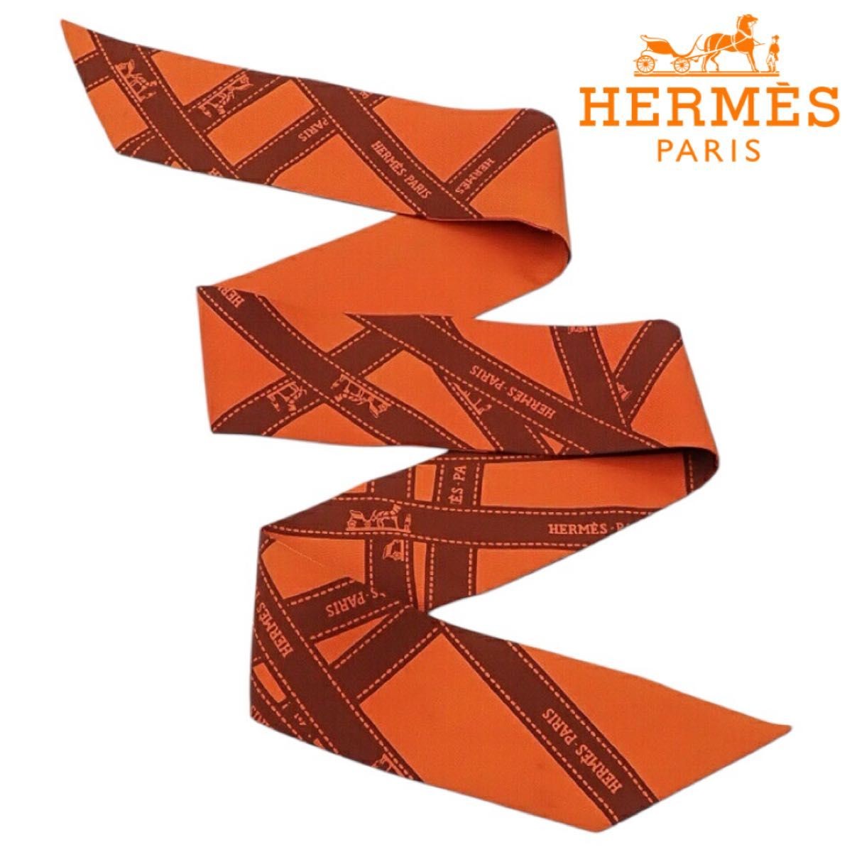 HERMES Twilly Scarf Silk Bourdeaux Orange x Brown Women's