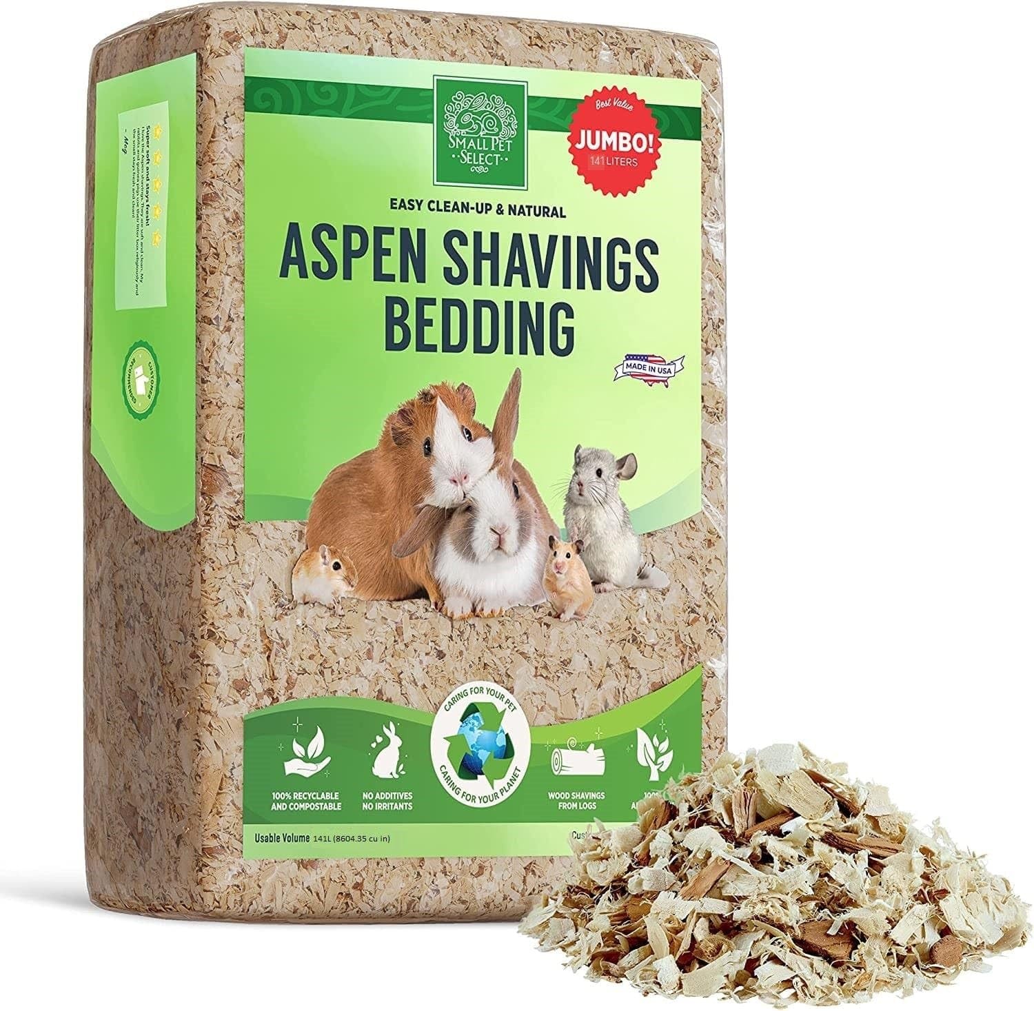 Aspen Bedding Premium Natural for Small Pets Jumbo Size 141 L Pack Made in USA