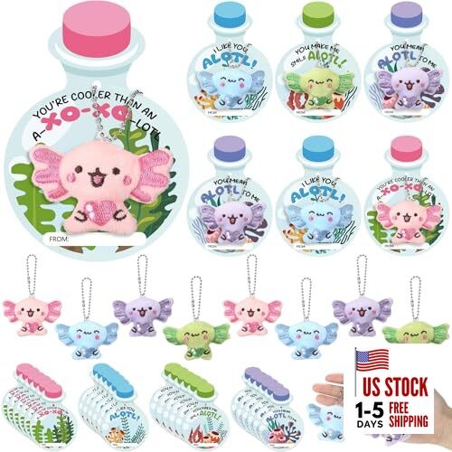 24 Pcs Valentines Day Axolotl Keychains Gifts Cute Axolotls Stuffed Animal 