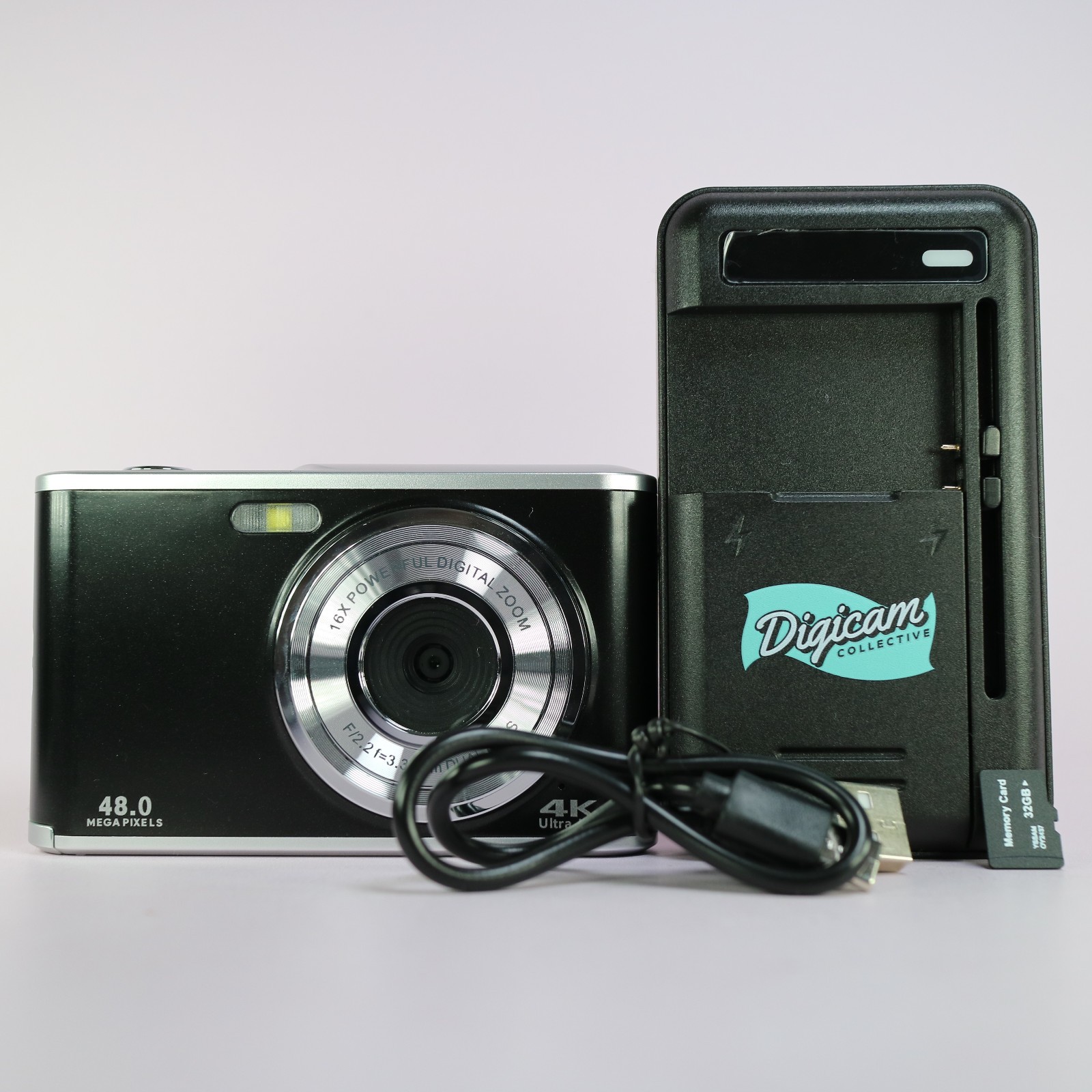 48.0MP Unbranded Compact Digital Camera Black Tested With Charger