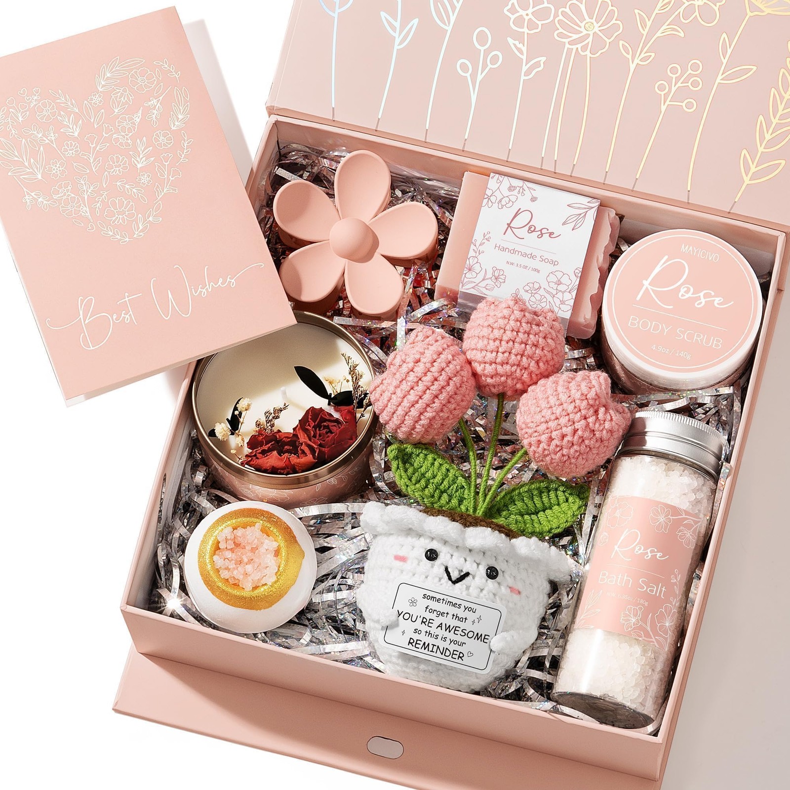 Spa Gifts for Women Bath Gift Set, Rose Relaxing Baskets Pink-Rose 