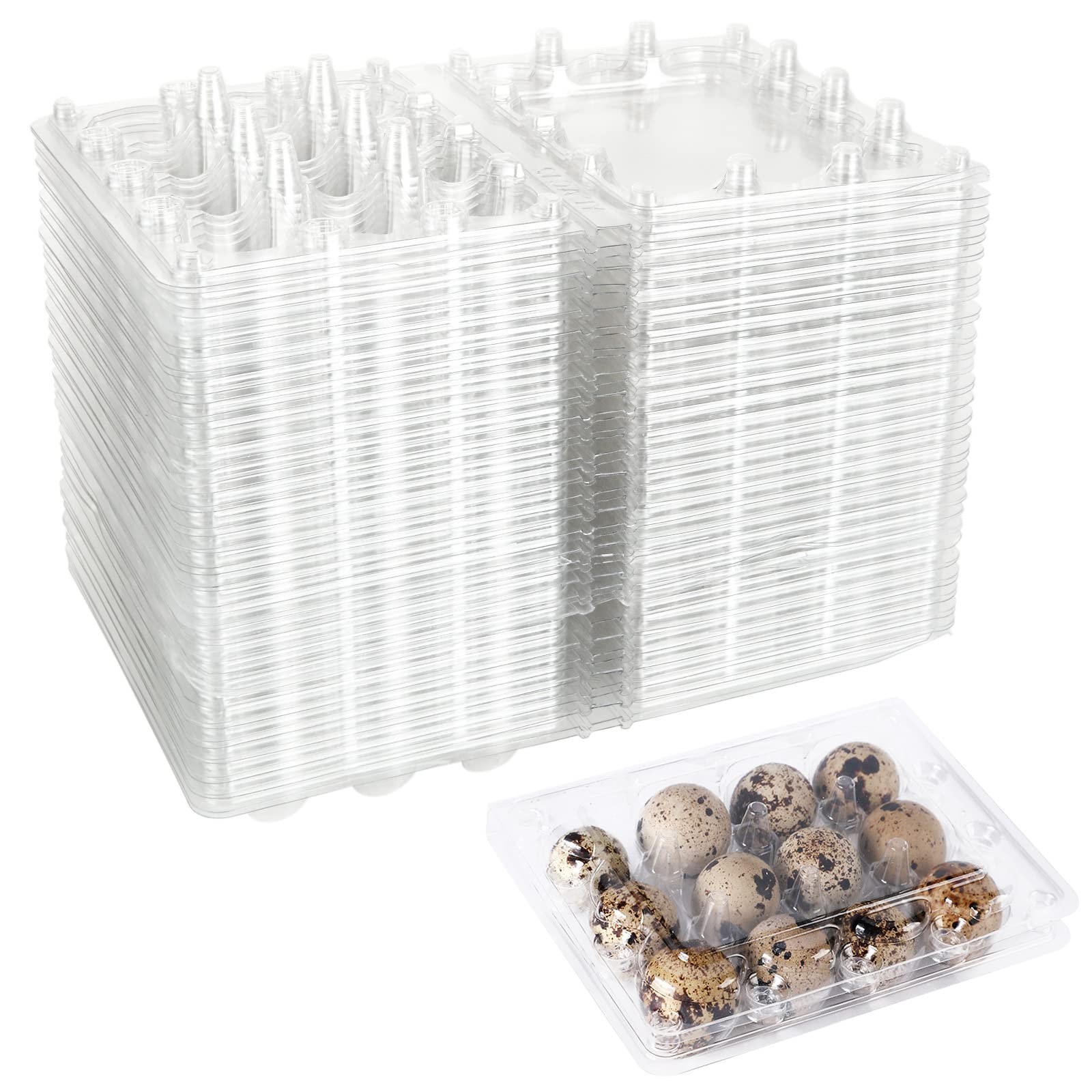 SENENQU 150 Pack 12 Grids Clear Quail Egg Carton Cheap Bulk, Small Plastic Qu...