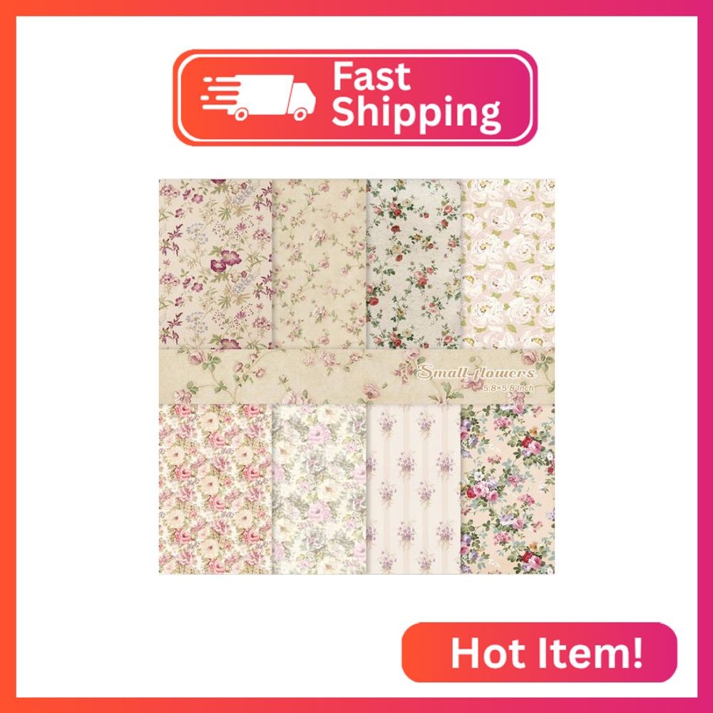 PRSTINCOL Scrapbook Paper,16 Sheets 5.8x5.8 Inch Vintage Floral Style Scrapbook 