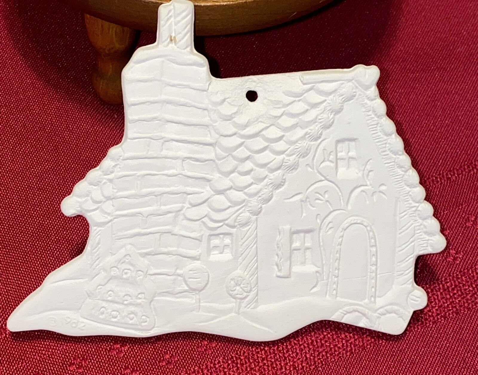 Vintage Mold Ceramic Bisque Christmas Gingerbread House Ornament Ready To Paint