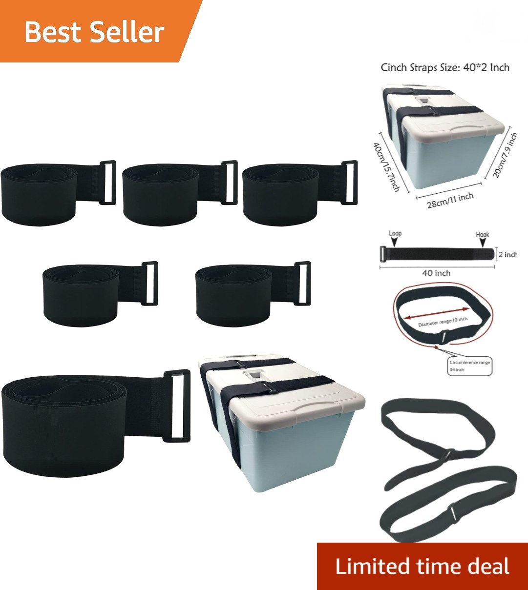 6Pcs 40" x 2" Nylon Heavy Duty Reusable Hook and Loop Cinch Straps, Adjustabl...