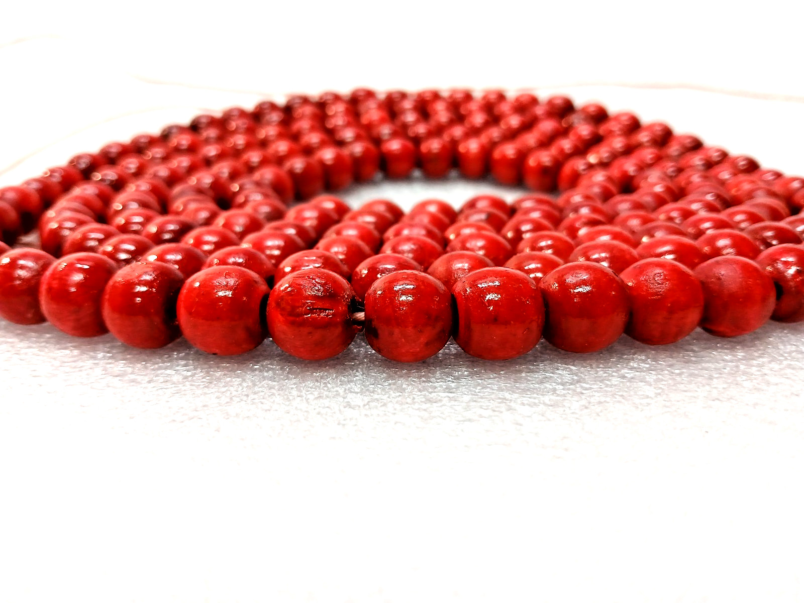 Vintage Cranberry Red Wood Beads Country Christmas Tree Farmhouse Garland 8 Feet