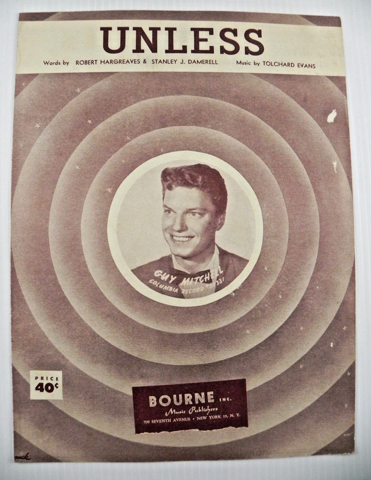 "Unless" ~ Vintage 1934 Sheet Music ~ Guy Mitchell Photo