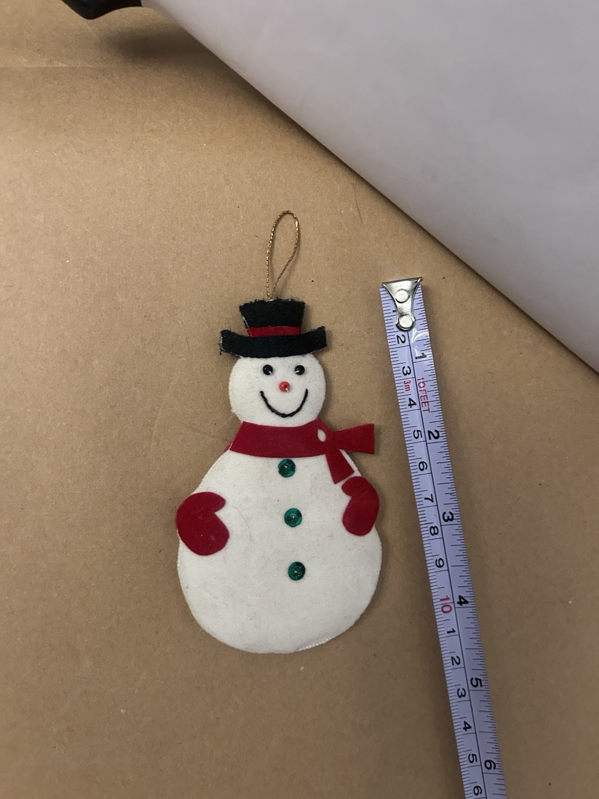 VTG Christmas Ornament Cloth Snowman Felt Green Buttons