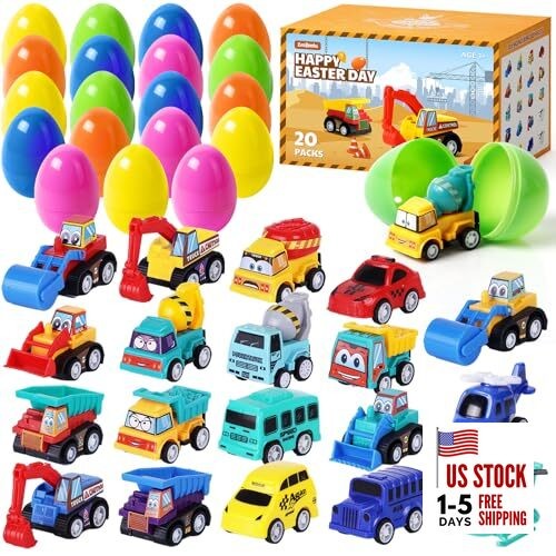 Easter Eggs with Toys Inside-20 PCS Colorful Plastic Easter 18 Cars & 2 Planes