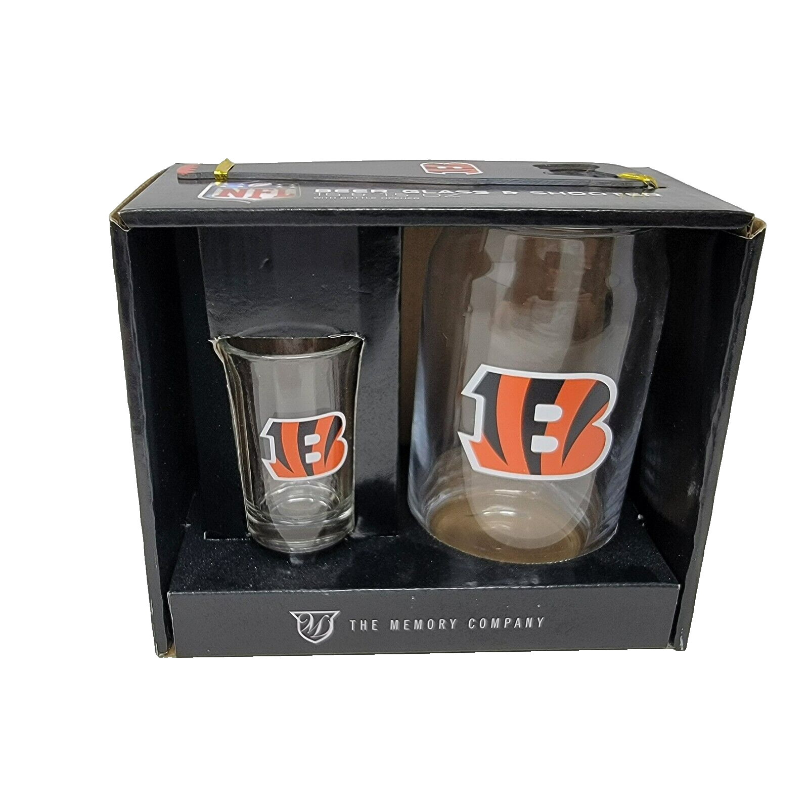 Cincinnati Bengals NFL Memory Company 2pc Drinkware Set 16oz Pint Shot Glass