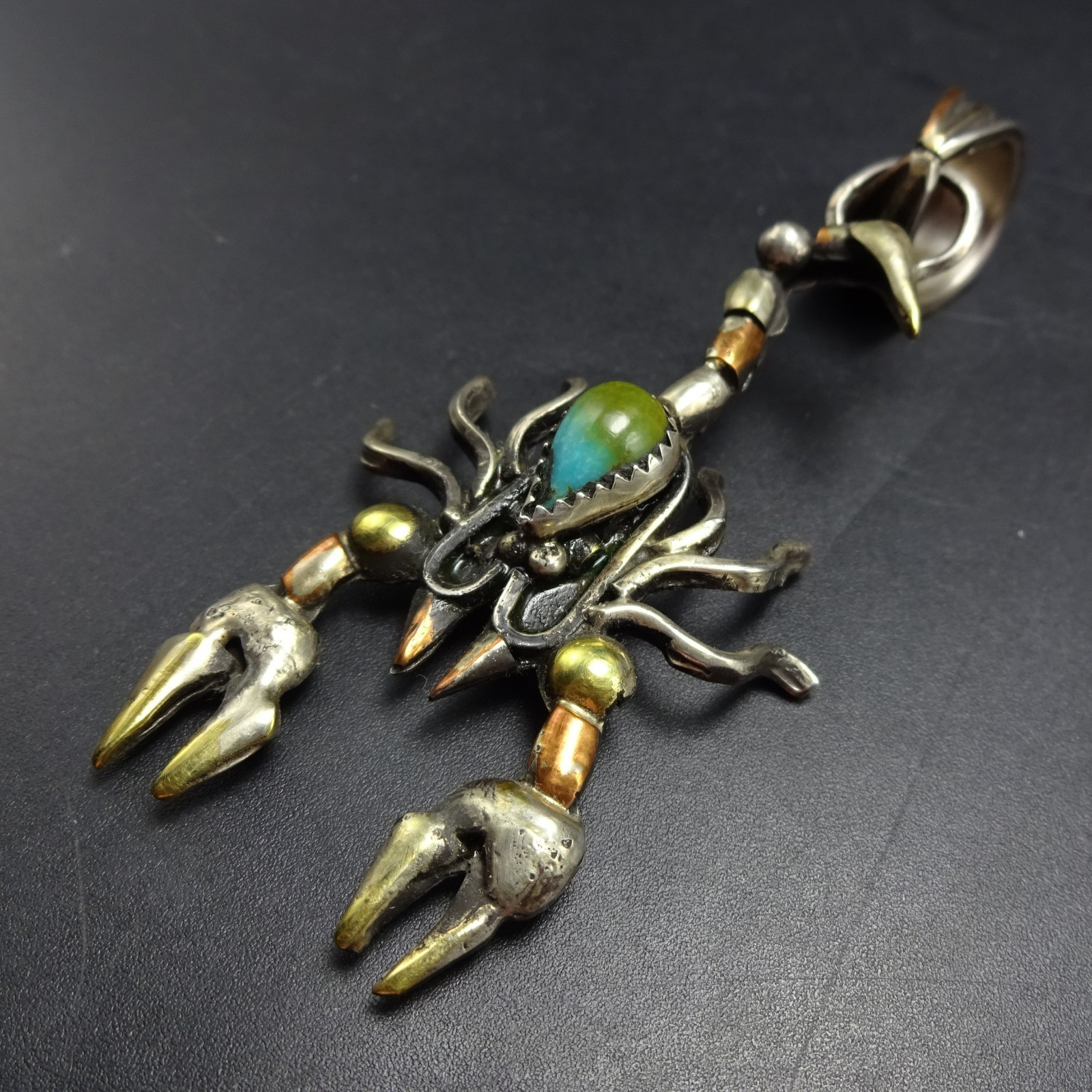 FRANK VALDEZ Sterling Silver SCORPION PENDANT w/ TURQUOISE CABOCHON Taos Artist
