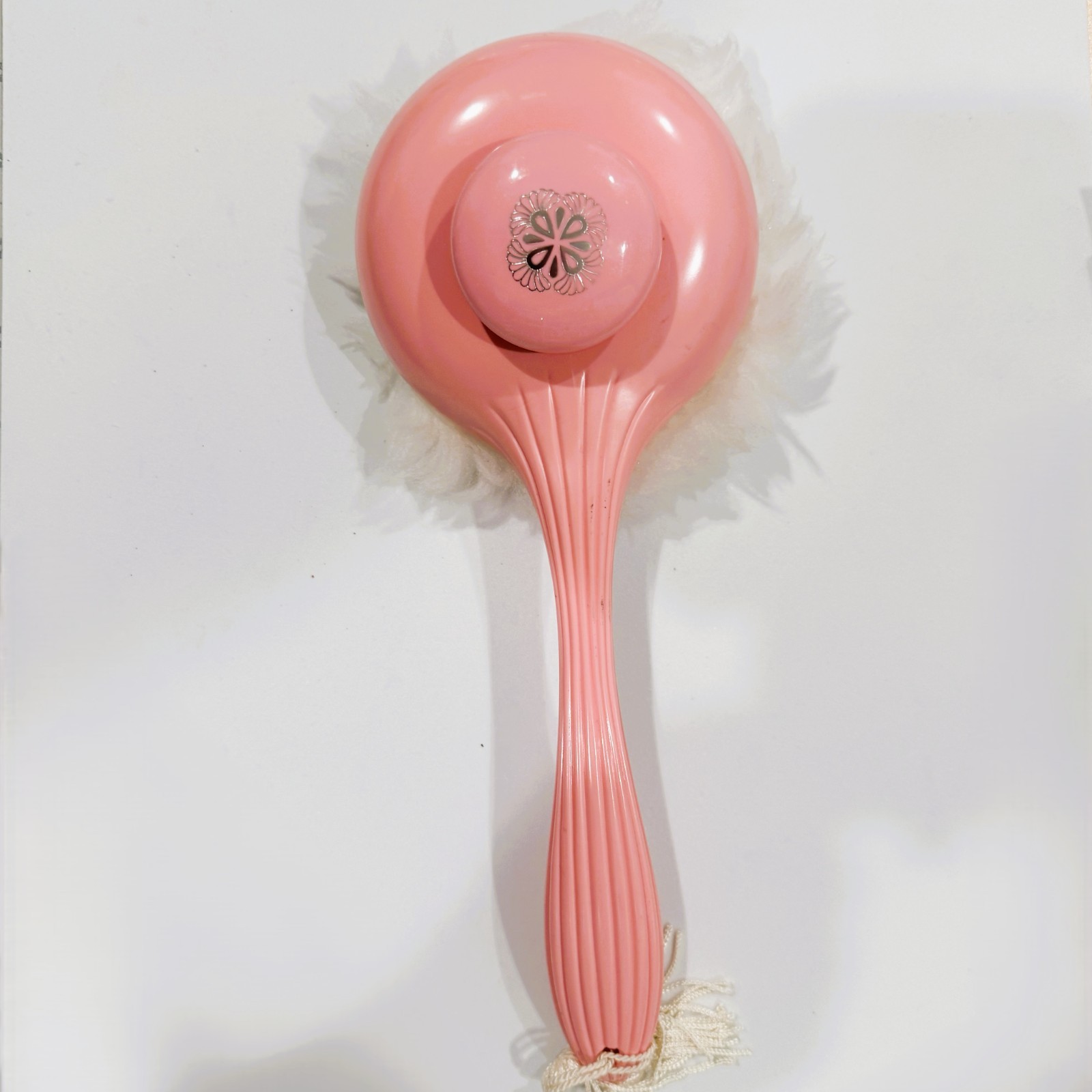 Vintage AVON Powder Puff Fluff Wand Talc Dispenser Pink Handle Vanity Bath