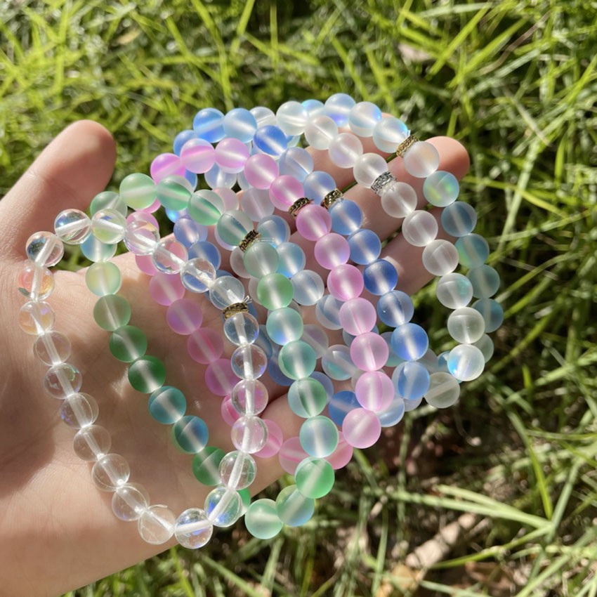 1-5 Pcs Multicolor Matte Glass Crystal Gifts Moonstone Bracelets Beaded Charm