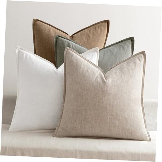  Linen Pillow Covers Pack of 4 Decorative Natural 24" x 24" (Pack of 4) Neutral