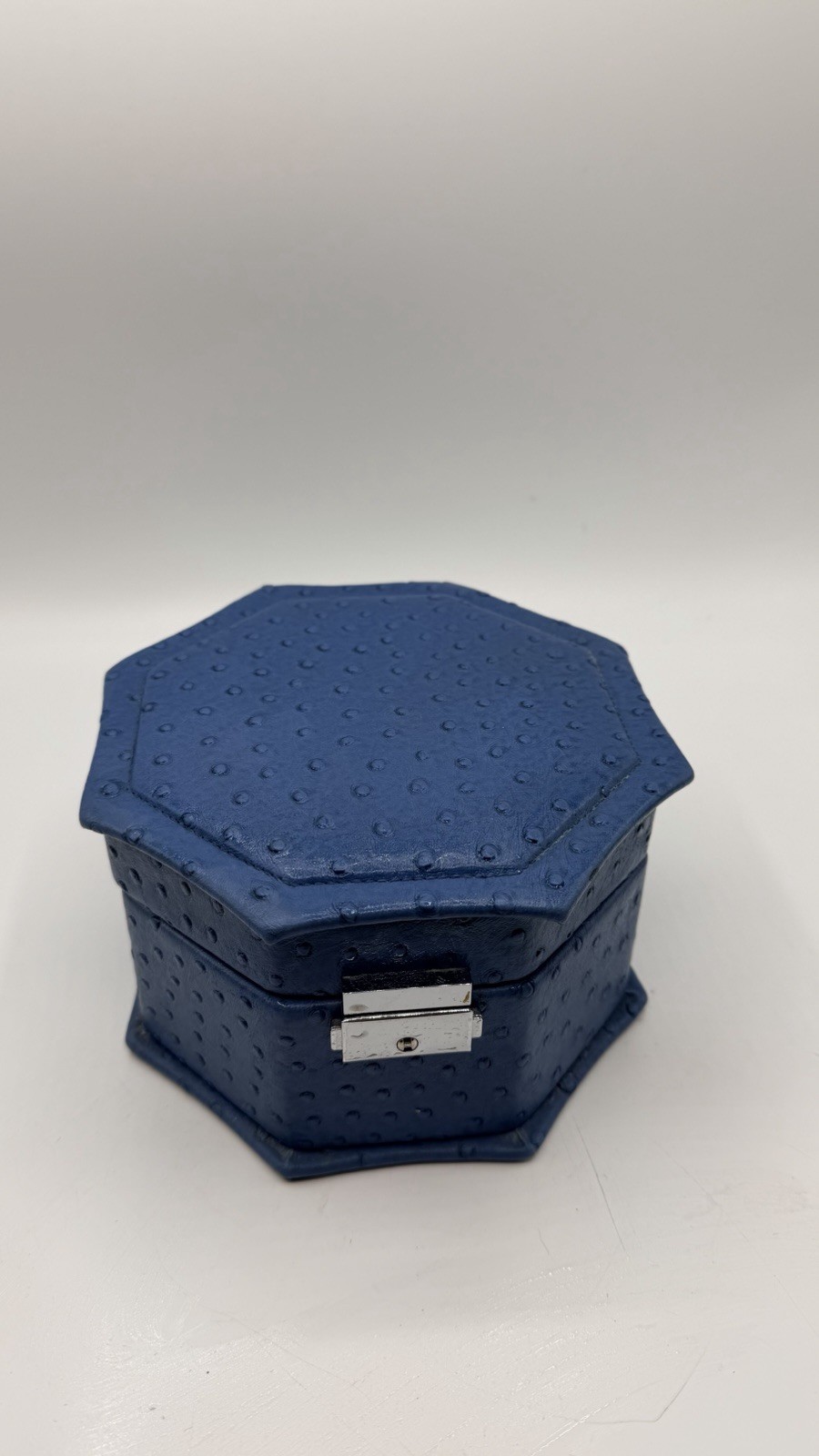 Blue Octagon Jewelry Box with Mirror Travel Jewelry Organizer