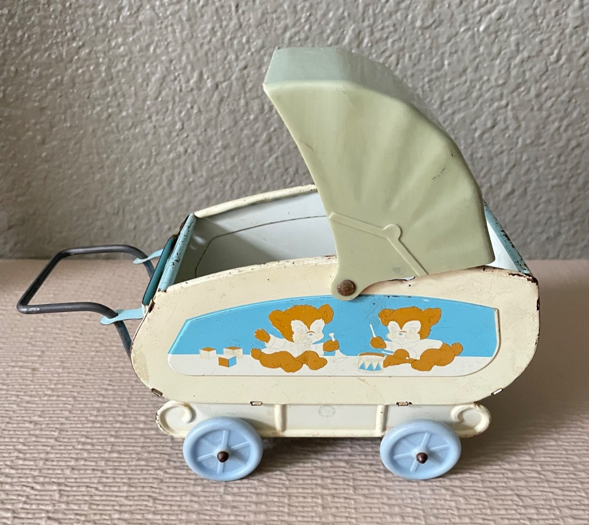 Vintage Ohio Art Company Tin Toy Baby Stroller Carriage Buggie