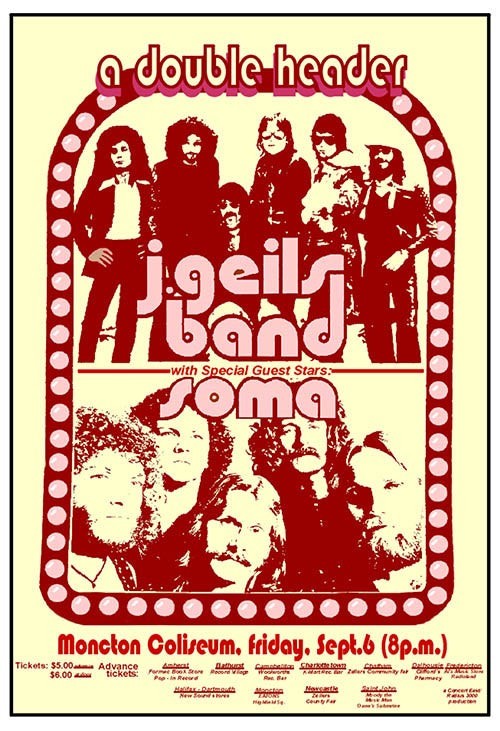 J Geils Band Soma Concert Poster 1970 Moncton Coliseum 12x8in Metal Sign