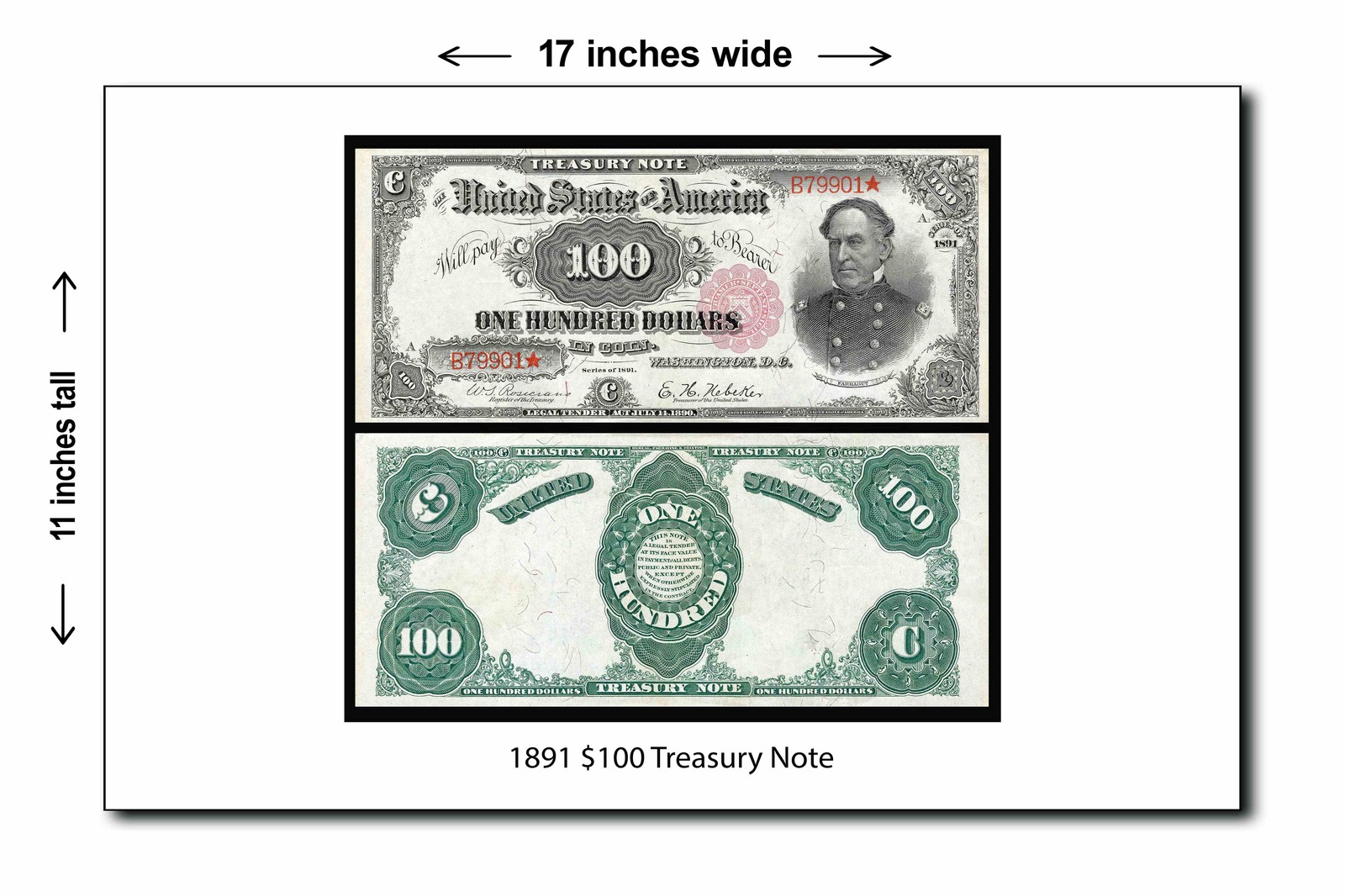 1891 $100 Treasury Note - 11x17 Poster