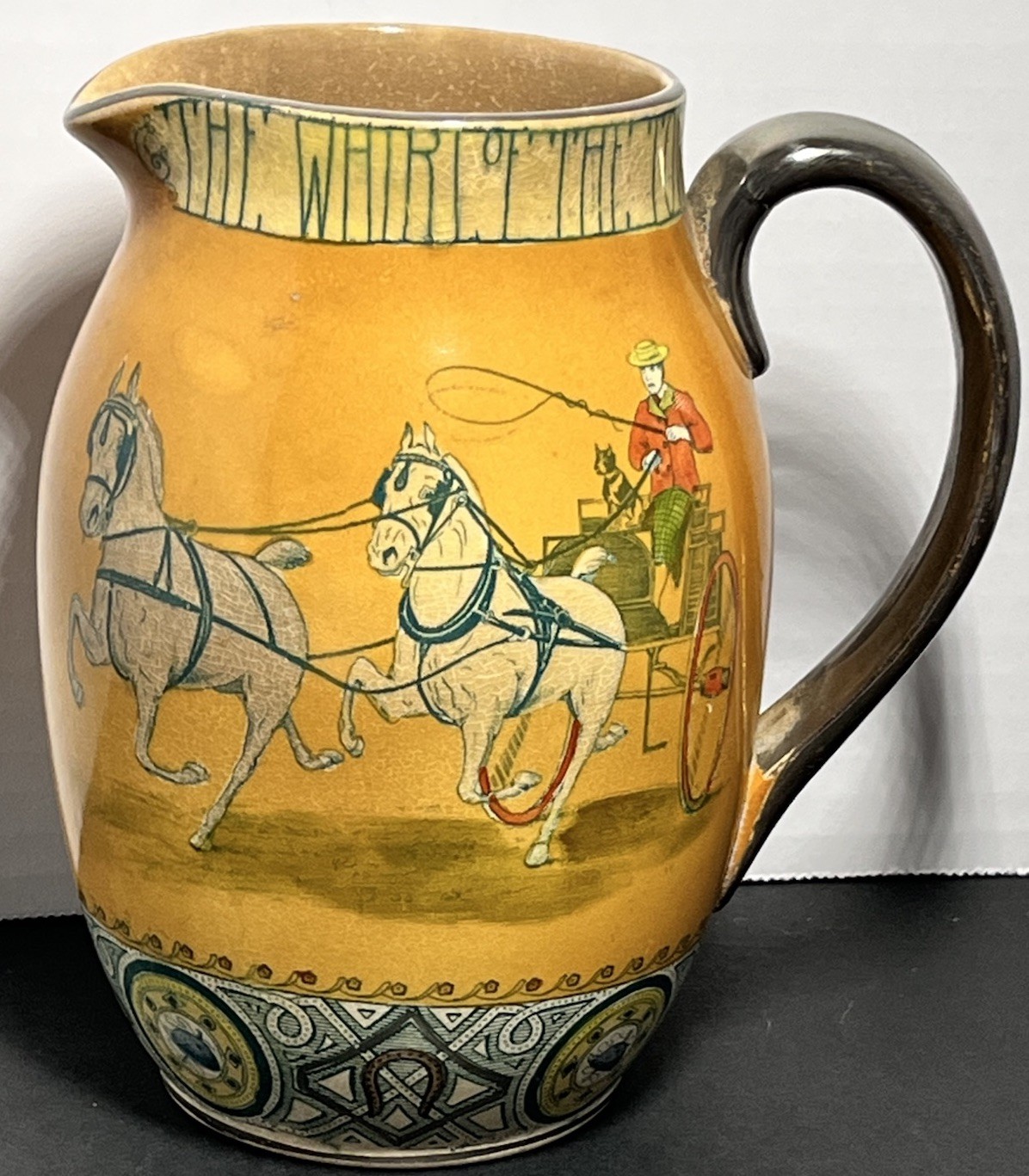 Antique Buffalo Pottery “The Whirl Of The Town” “The Fox Hunt” Series Pitcher