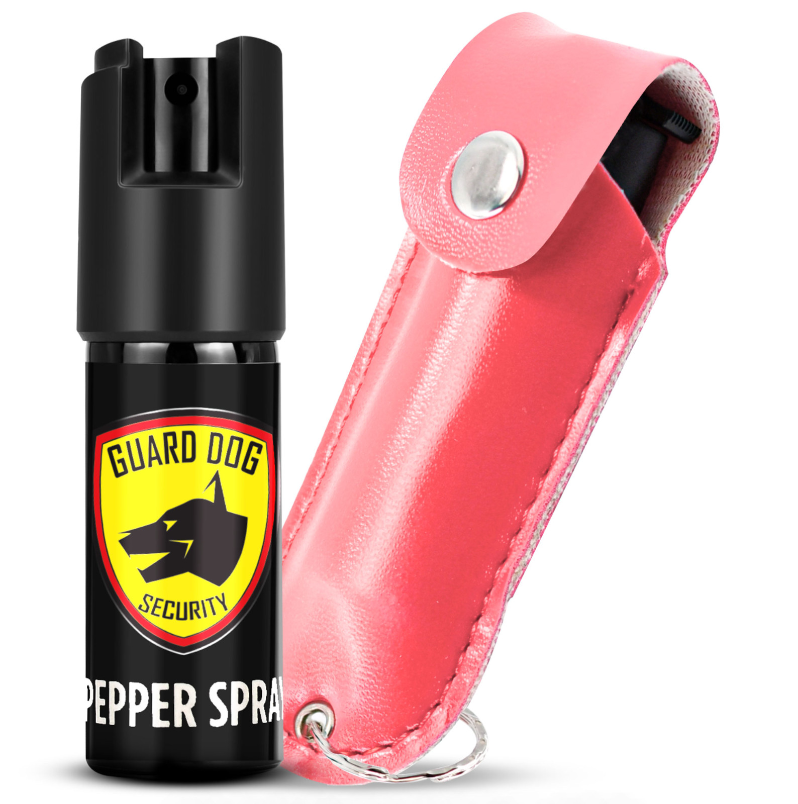Light Pink Personal Defense Pepper Spray OC-18 1/2 oz - Leather Case Keyring