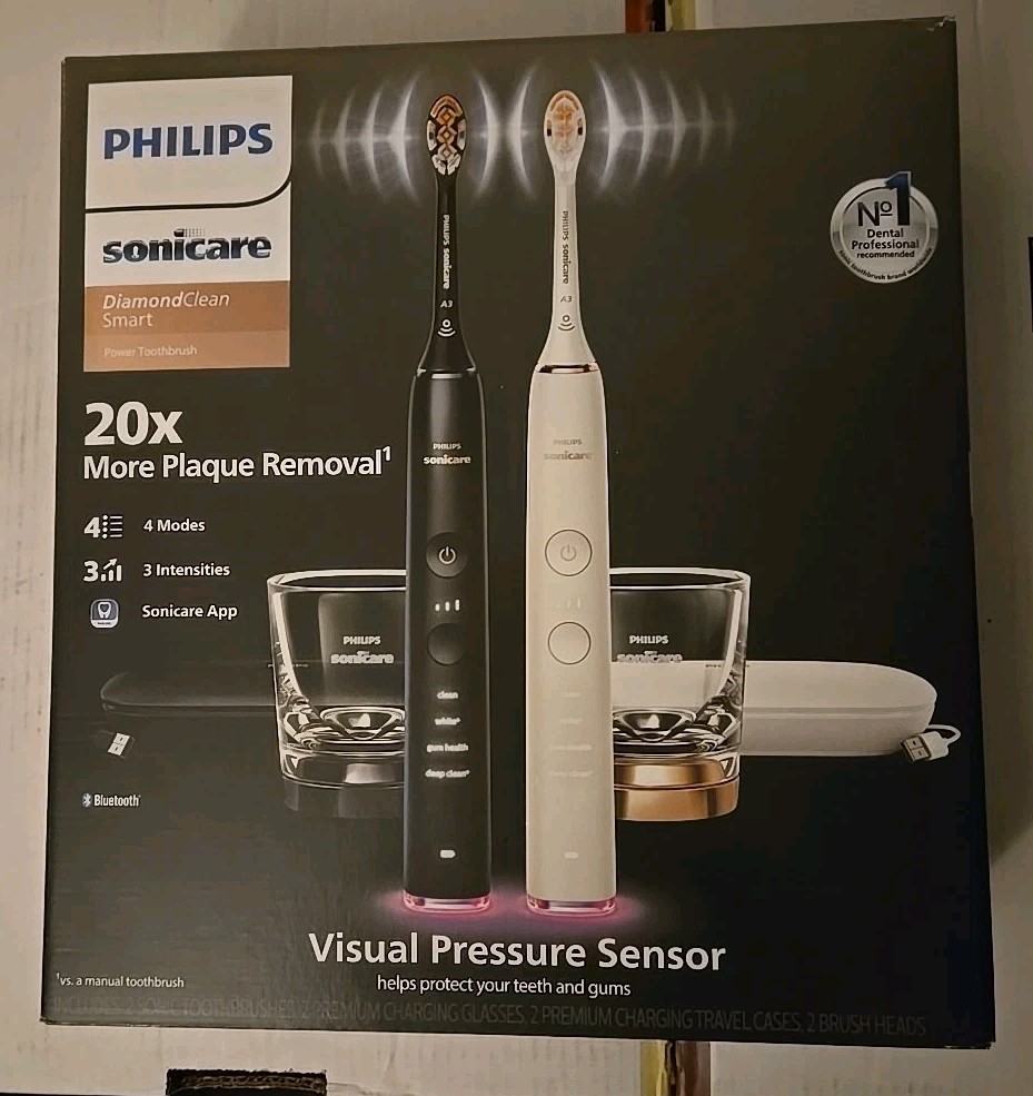 Philips Sonicare Diamond Clean Smart Electric Rechargeable Toothbrush 2PK B&W OB